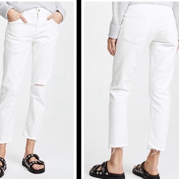 AGOLDE Isabel Mid Rise Prism White Distressed Raw Hem Slim Straight Jeans sz 27 - Picture 2 of 13